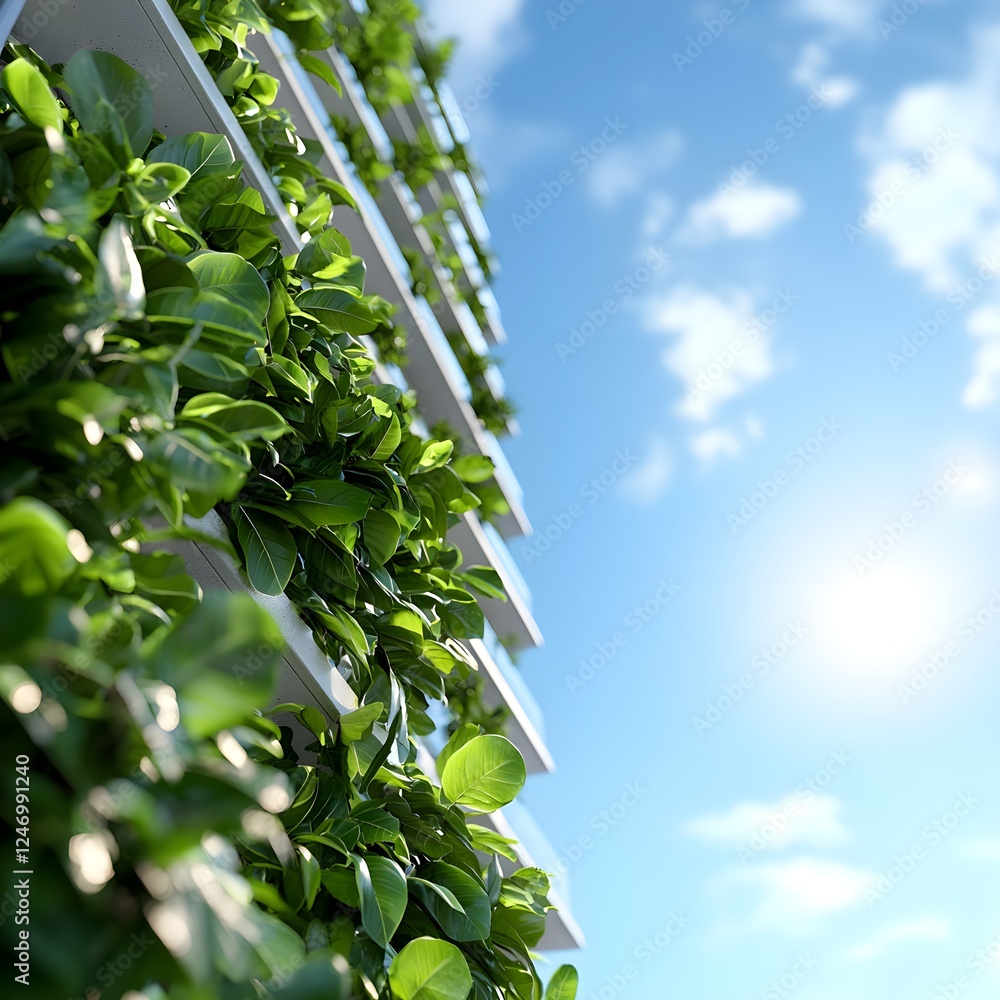 Naklejka premium Lush Green Vertical Garden on Modern Building