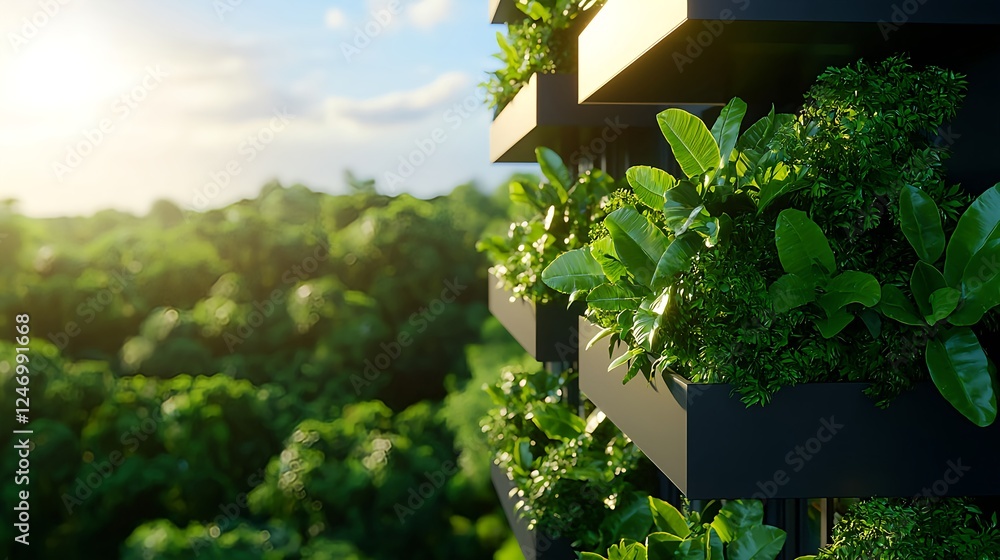 Fototapeta premium Lush Green Vertical Garden on Modern Building Exterior