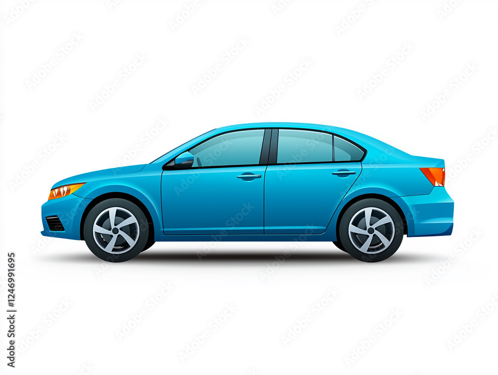 Sleek blue sedan showcases modern design in a side view, highlighting its aerodynamic shape and stylish features Sleek blue sedan showcases modern design in a side view, highlighting its aerodynamic shape and stylish features
