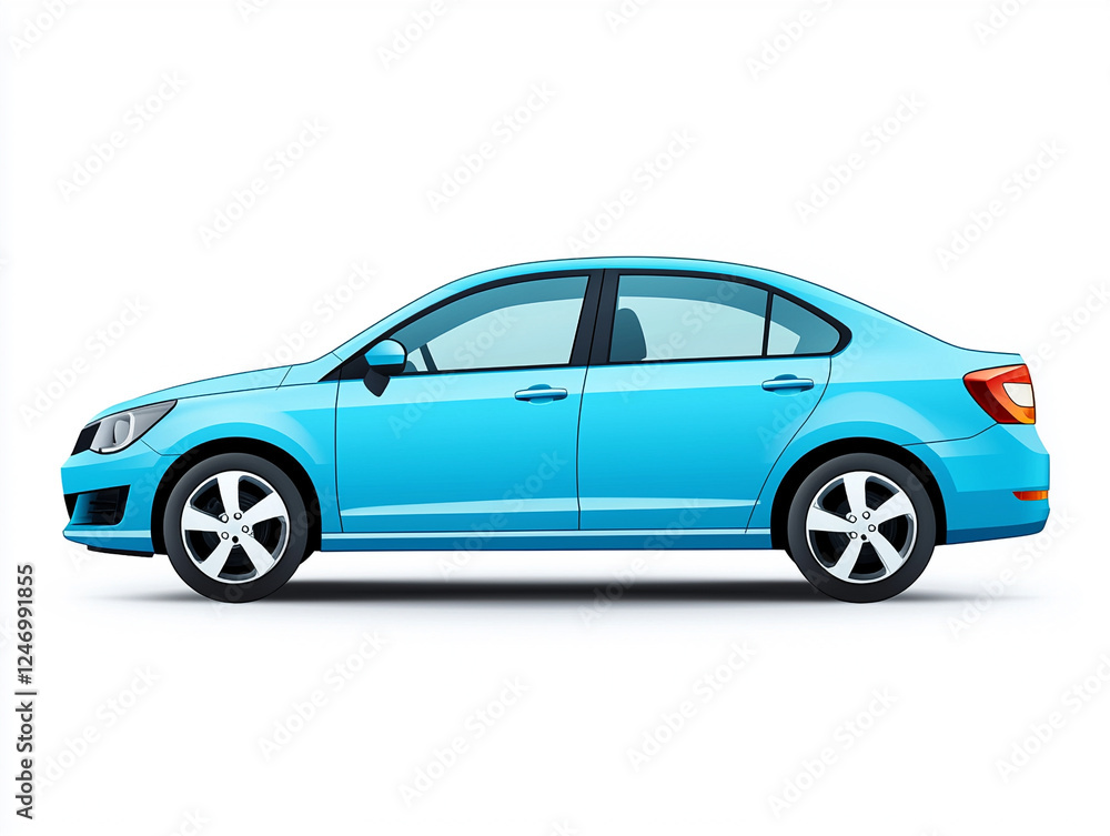 Sleek blue sedan showcases modern design in a side view, highlighting its aerodynamic shape and stylish features Sleek blue sedan showcases modern design in a side view, highlighting its aerodynamic shape and stylish features