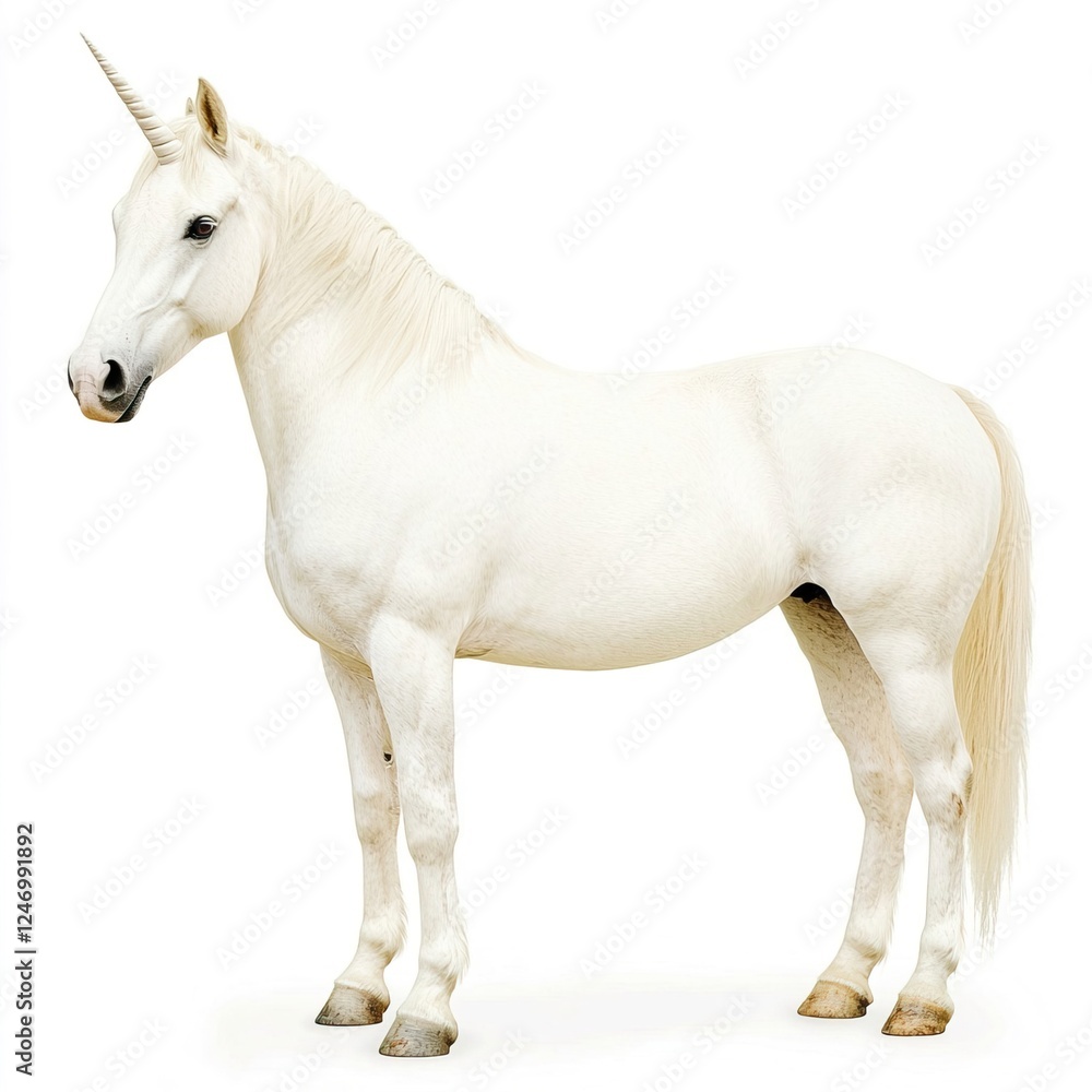 Majestic White Unicorn with a Shiny Horn and Flowing Mane Majestic White Unicorn with a Shiny Horn and Flowing Mane
