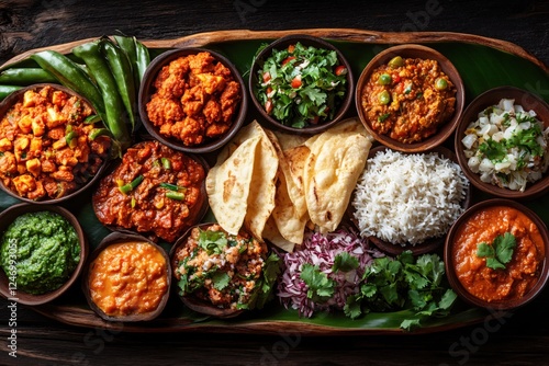 Wallpaper Mural Delicious indian cuisine served on a wooden platter with various dishes and fresh ingredients Torontodigital.ca