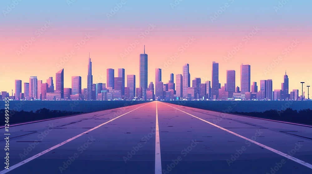 Fototapeta premium City Skyline Background with Concrete Road, Illustration for Business Presentation Templates