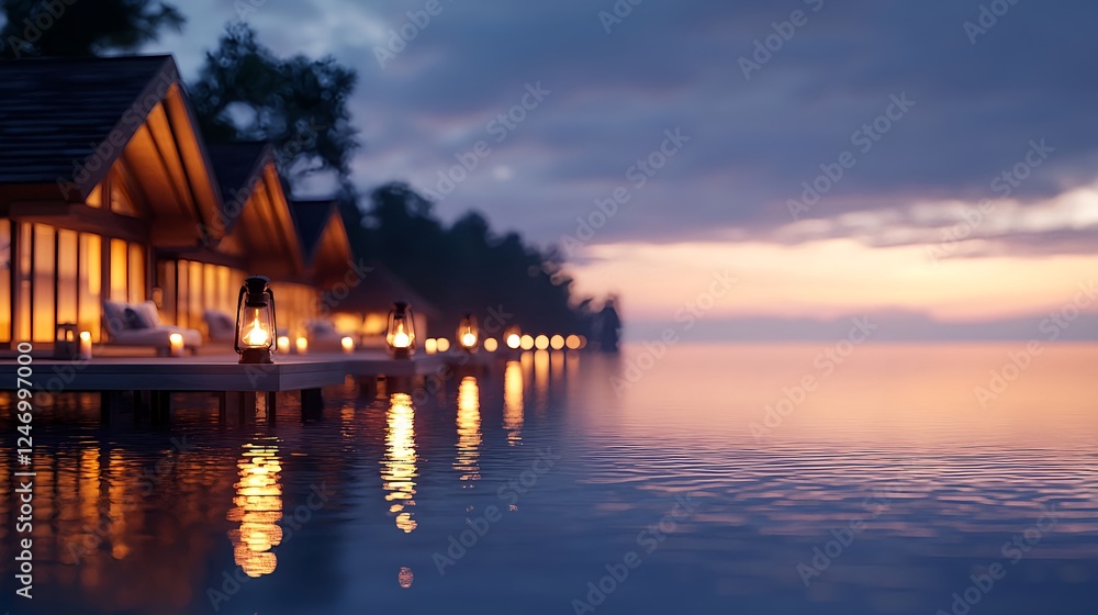 Obraz premium Luxury Overwater Bungalows at Sunset
