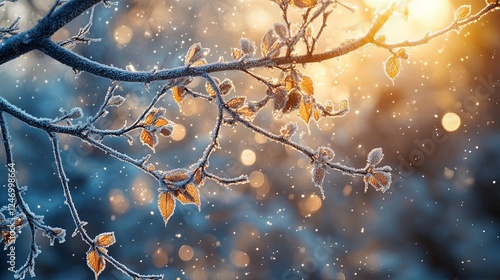 Winter forest under a blanket of snow, with sparkling, frost-covered tree branches