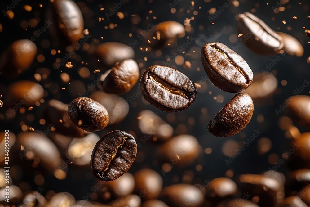 Freshly Roasted Coffee Beans Cascading into a Mountain of Aromatic Beans Freshly Roasted Coffee Beans Cascading into a Mountain of Aromatic Beans