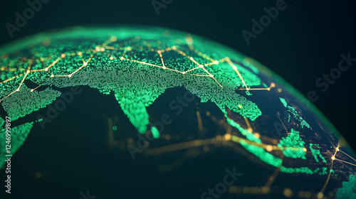 Digital globe showcasing supply chain routes with vibrant green highlights