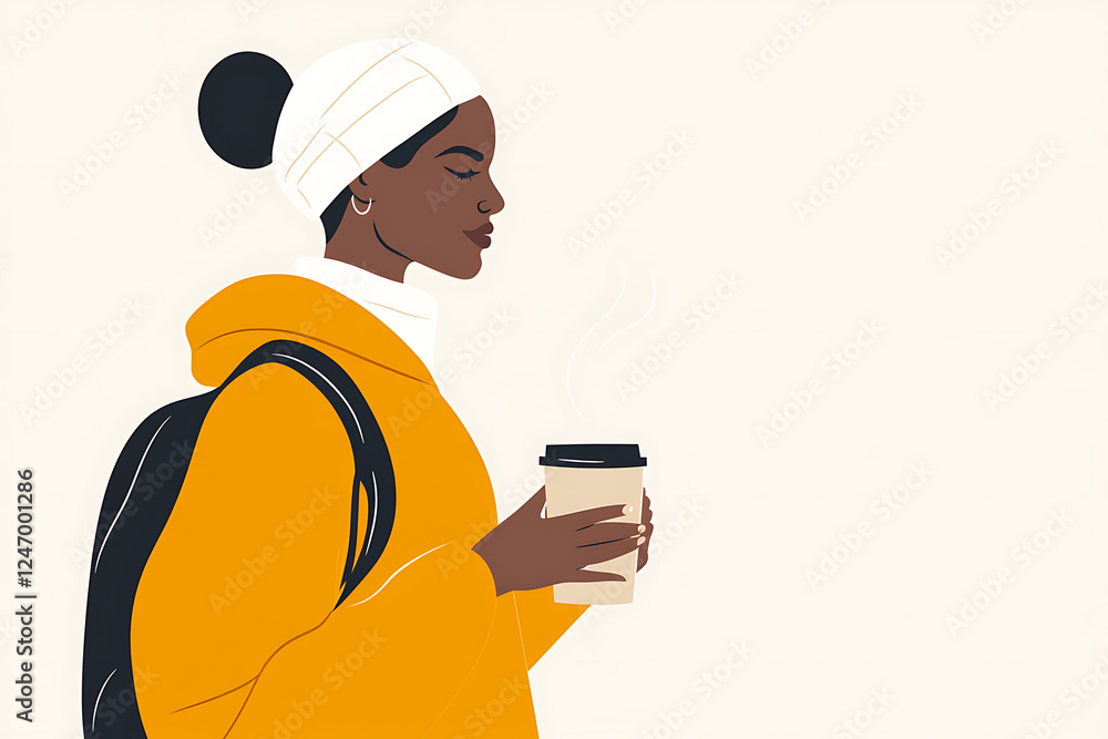 A stylish vector illustration of a woman enjoying takeaway coffee. A stylish vector illustration of a woman enjoying takeaway coffee.