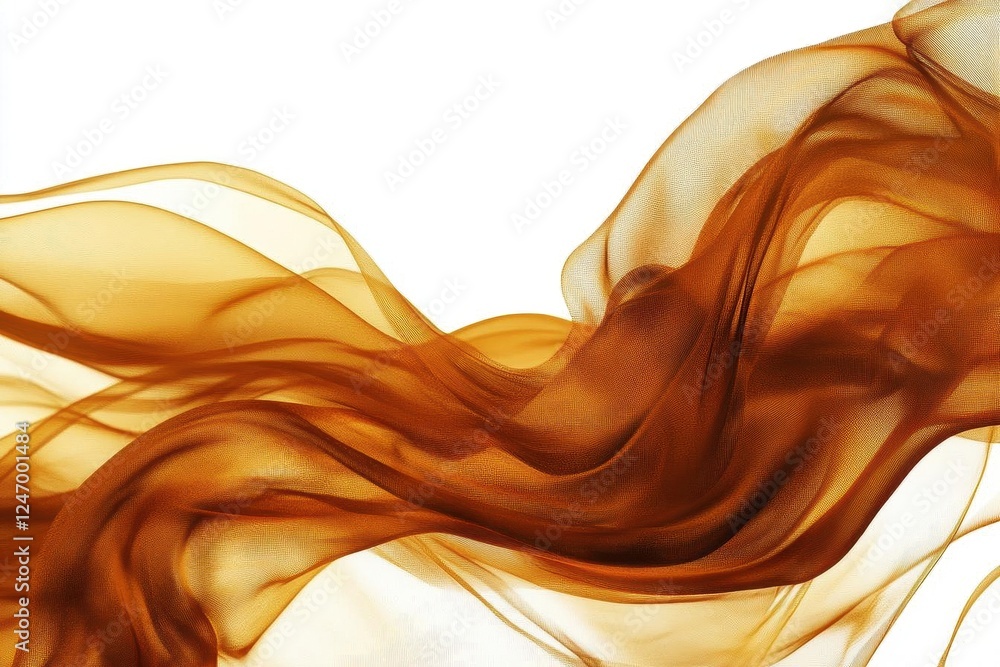 Golden Fabric Swirling in the Wind, Elegant Textured Cloth Isolated on White for Fashion and Design Projects