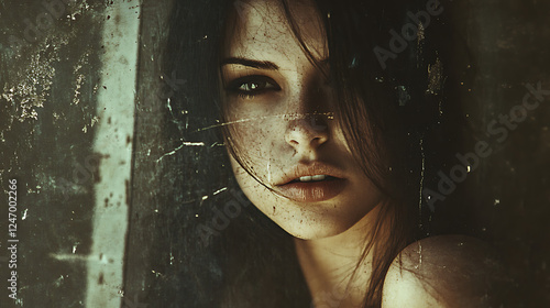 Dusted old photo of a beautiful woman with a vintage aging style