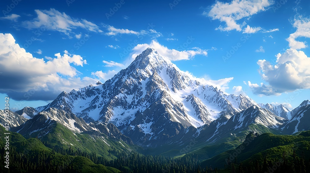 Obraz premium Majestic Snowcapped Mountain Peak under Blue Sky