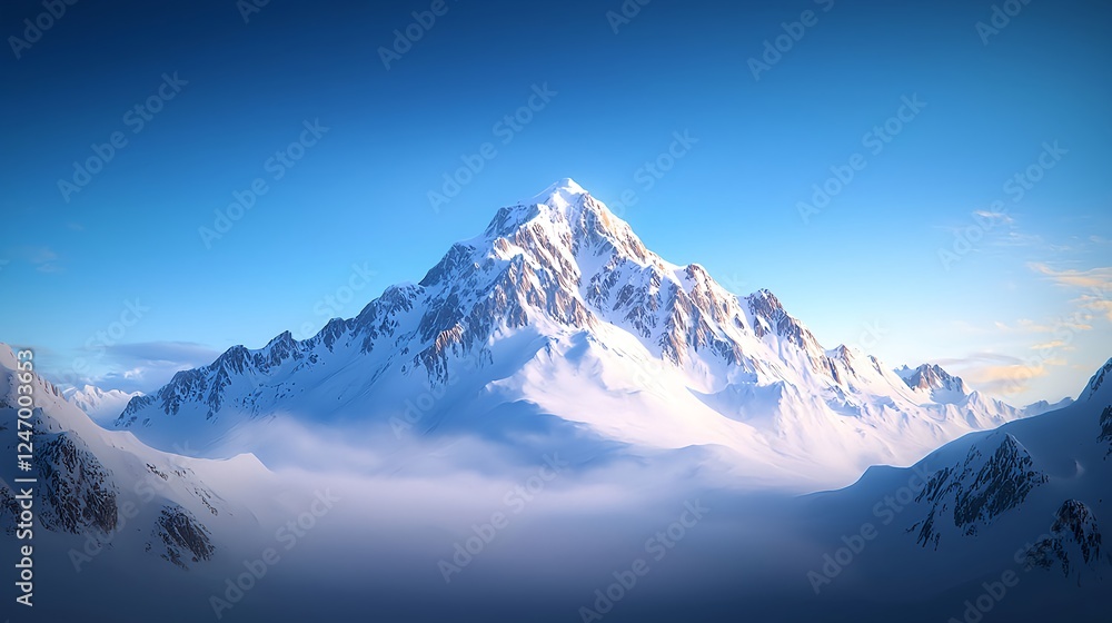 Obraz premium Majestic Snowy Mountain Peak Under a Clear Blue Sky