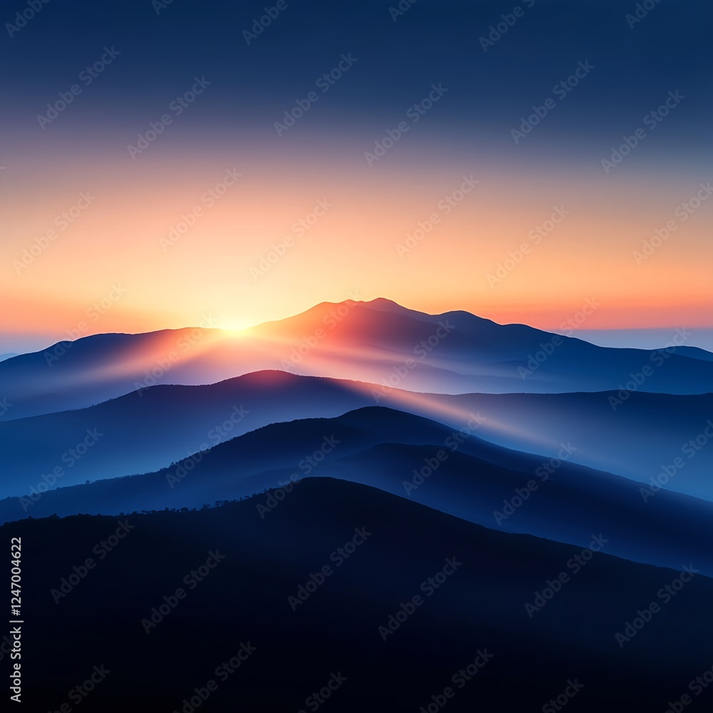 Obraz premium Majestic Sunset Over Silhouetted Mountains