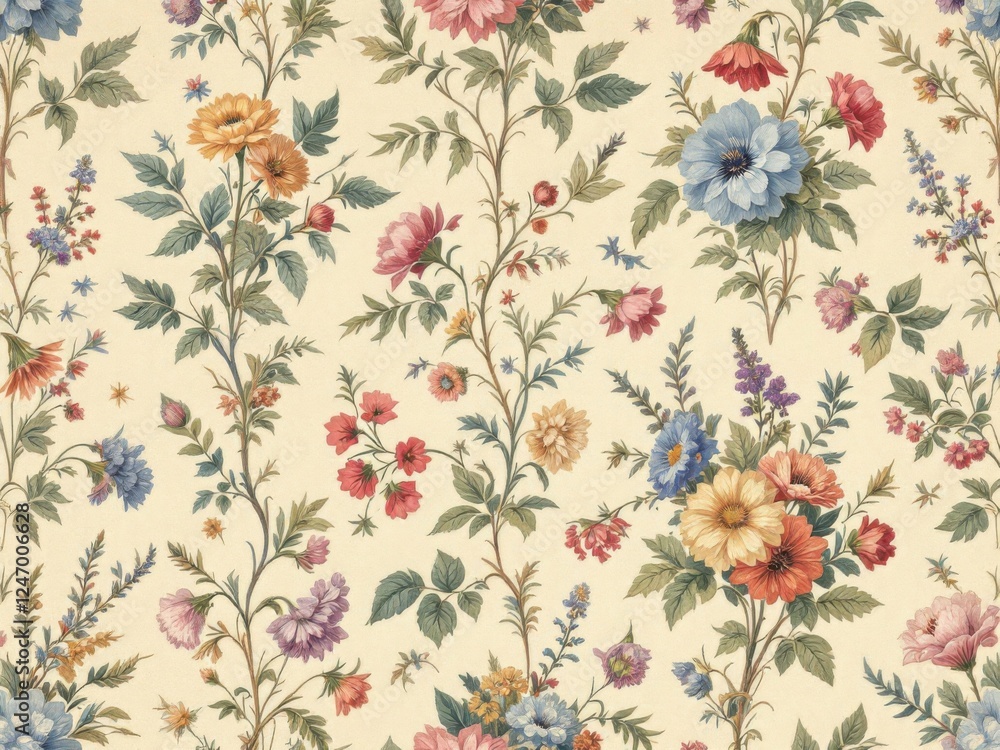 custom made wallpaper toronto digitalVintage Floral Pattern with Delicate Flowers and Leaves on Cream Background