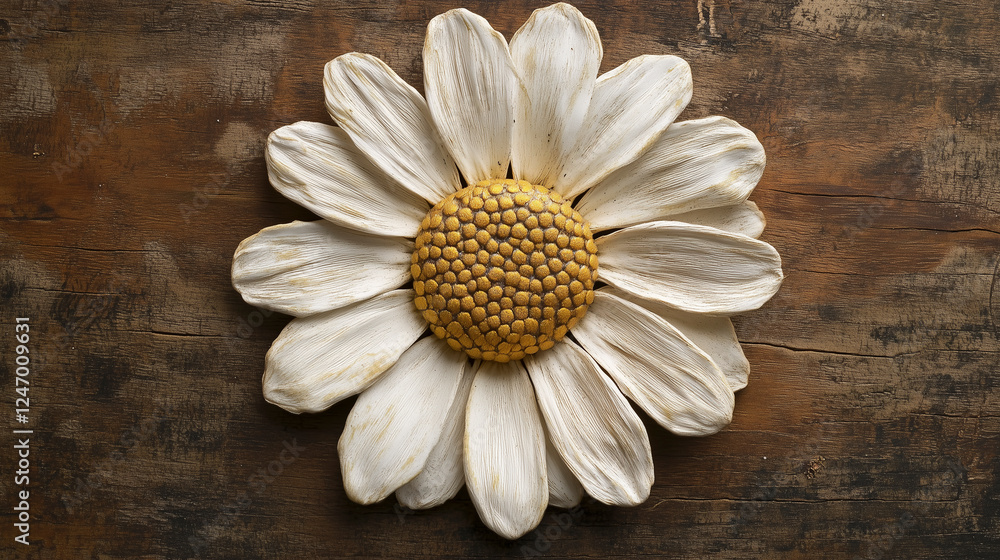 Obraz premium daisy flower on weathered wooden surface