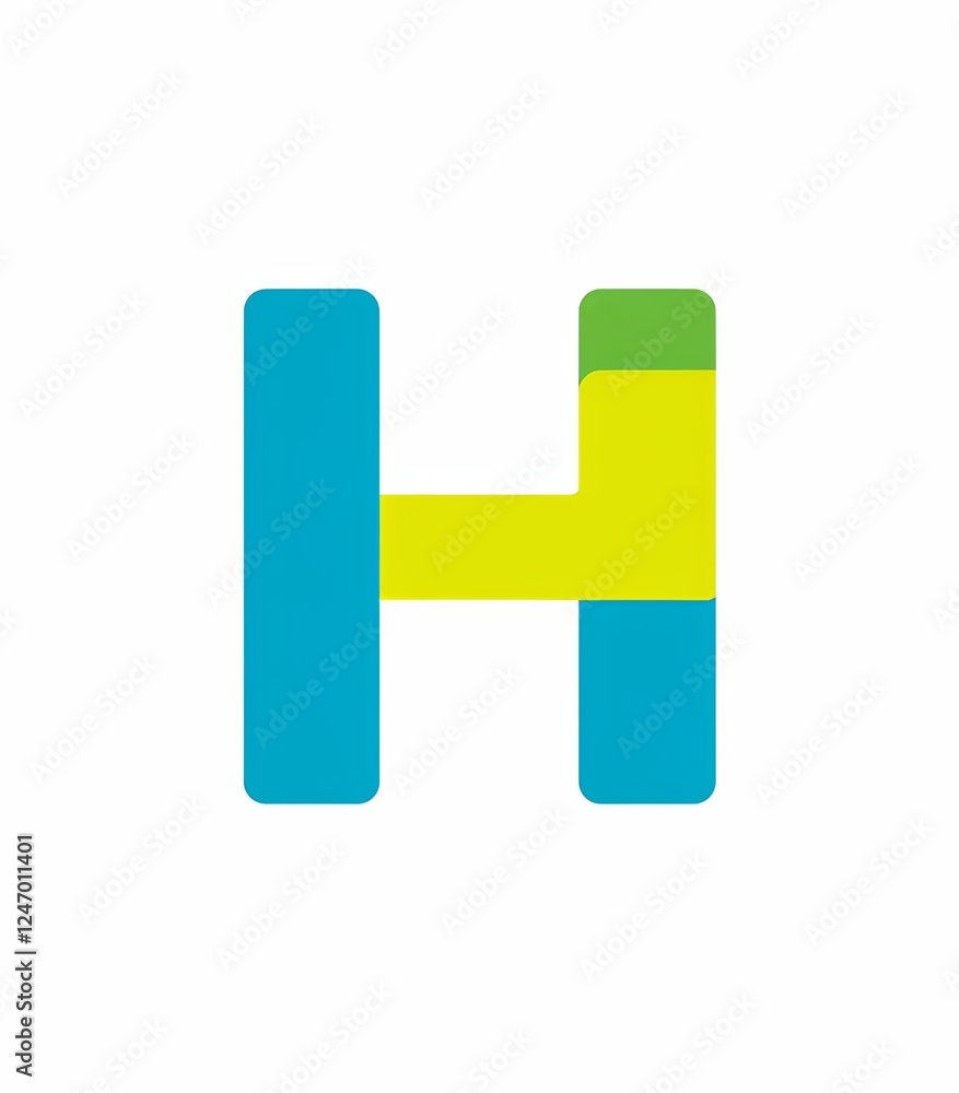 The letter 'H' and an H-shaped symbol in green, yellow, and blue colors on a white background The letter 'H' and an H-shaped symbol in green, yellow, and blue colors on a white background