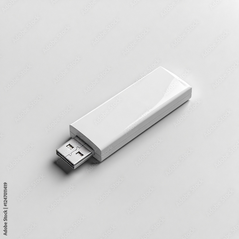 White USB flash drive on gray background White USB flash drive on gray background