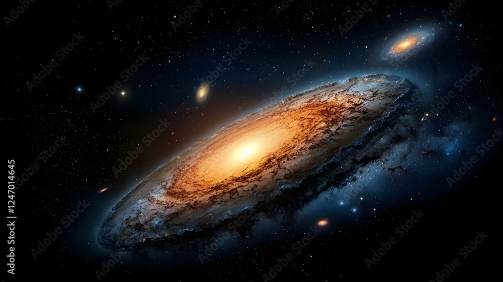 Fototapeta premium Breathtaking cosmic landscape featuring multiple galaxies merging in deep space showcasing the dynamic and captivating dance of celestial bodies and the enigmatic phenomena of the universe
