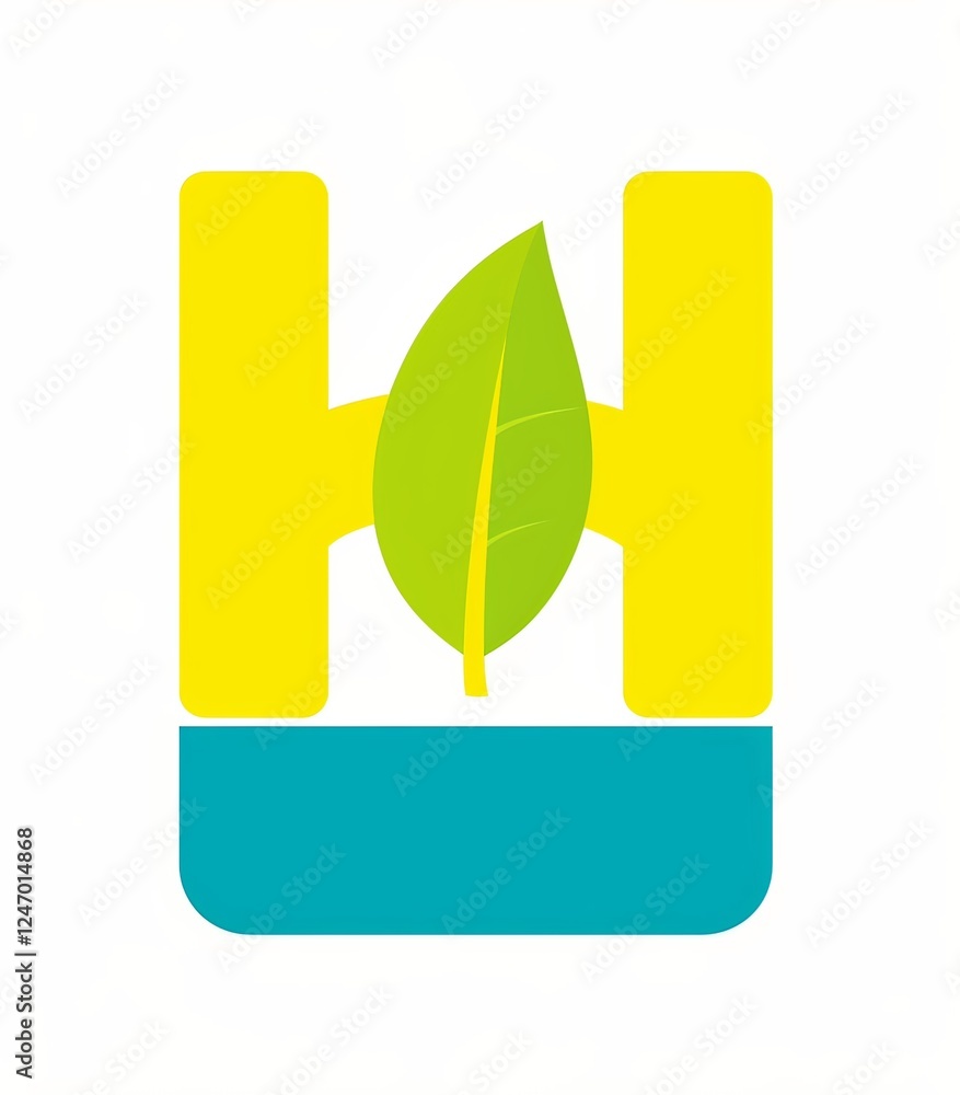 the letter 'H' filled in yellow with a green outline, surrounded by a small blue box the letter 'H' filled in yellow with a green outline, surrounded by a small blue box