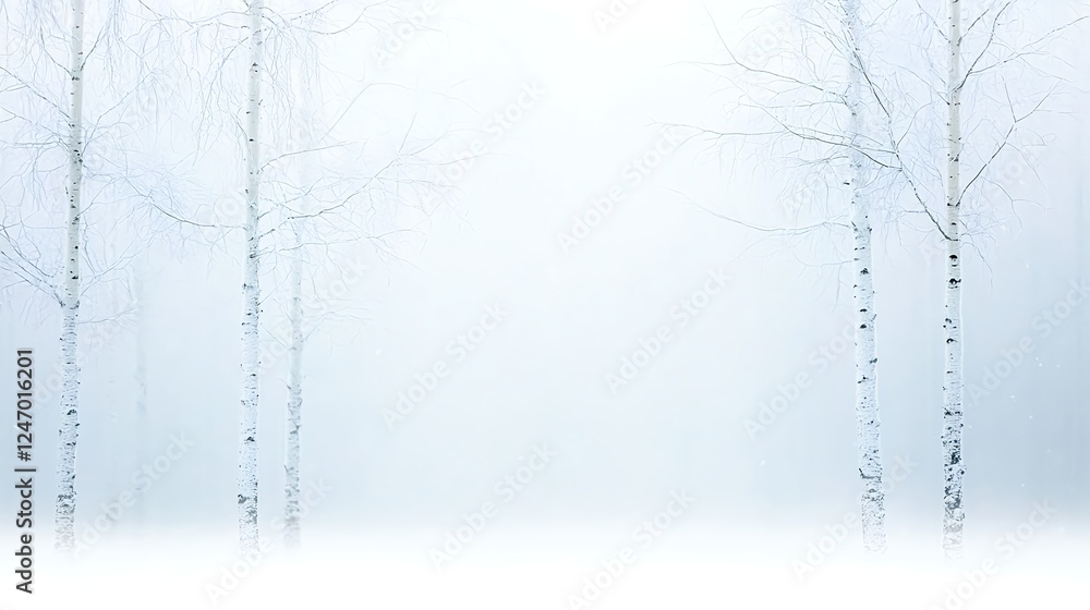 Fototapeta premium Misty Winter Birch Forest Pale White