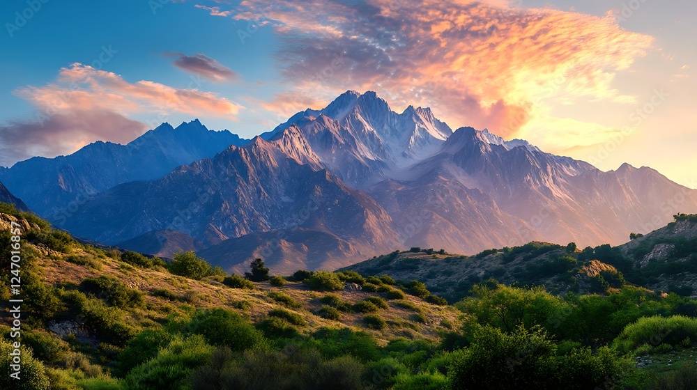 Obraz premium mountainous landscape featuring wildflower meadows and breathtaking scenic vistas image