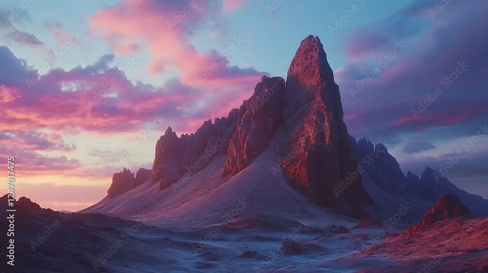 Fototapeta premium tranquil alpine valley with vivid wildflowers and snowy mountain peaks image