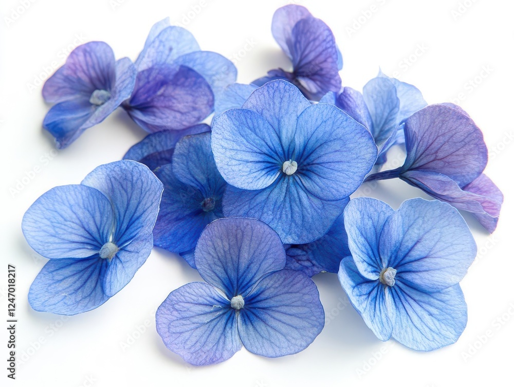 Obraz premium Selection of Various Blue Flowers Isolated on White Background for Botanical Inspiration