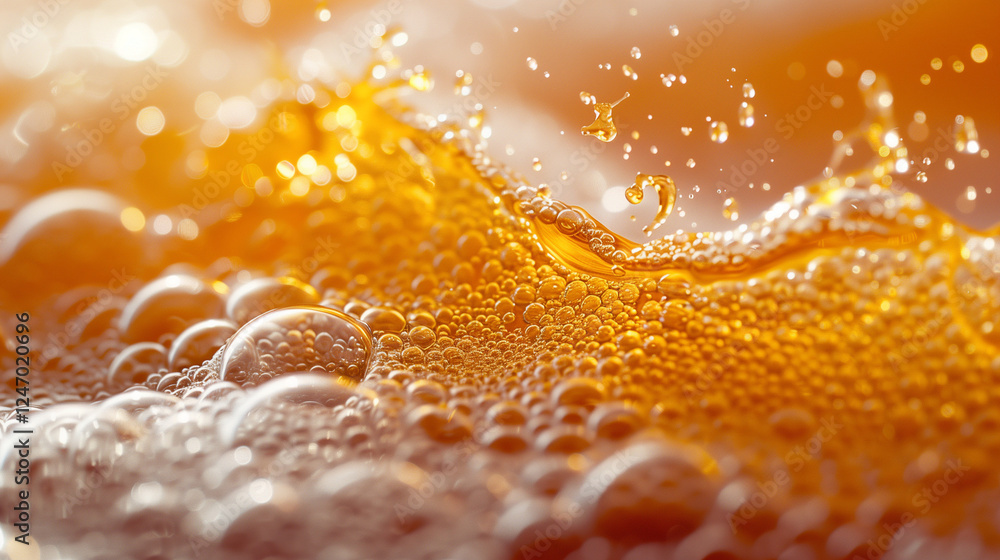 close-up beer top layer bubbles golden liquid flowing vibrant orange yellow gradient close-up beer top layer bubbles golden liquid flowing vibrant orange yellow gradient