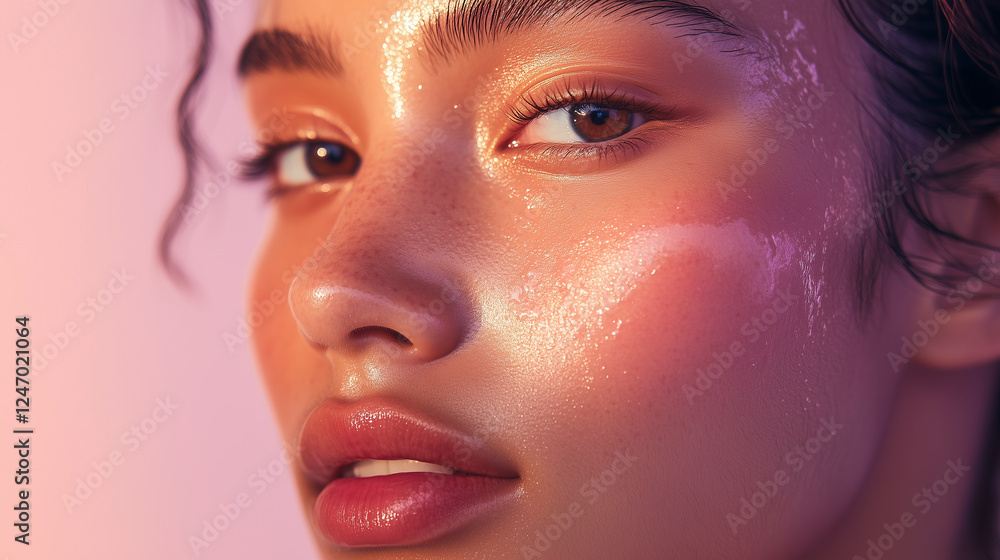 Close-up portrait of a radiant face with glowing skin Close-up portrait of a radiant face with glowing skin