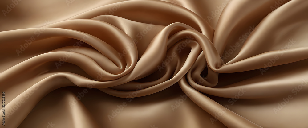 Fototapeta premium Luxurious Satin Fabric in Rich Beige Flowing Gracefully