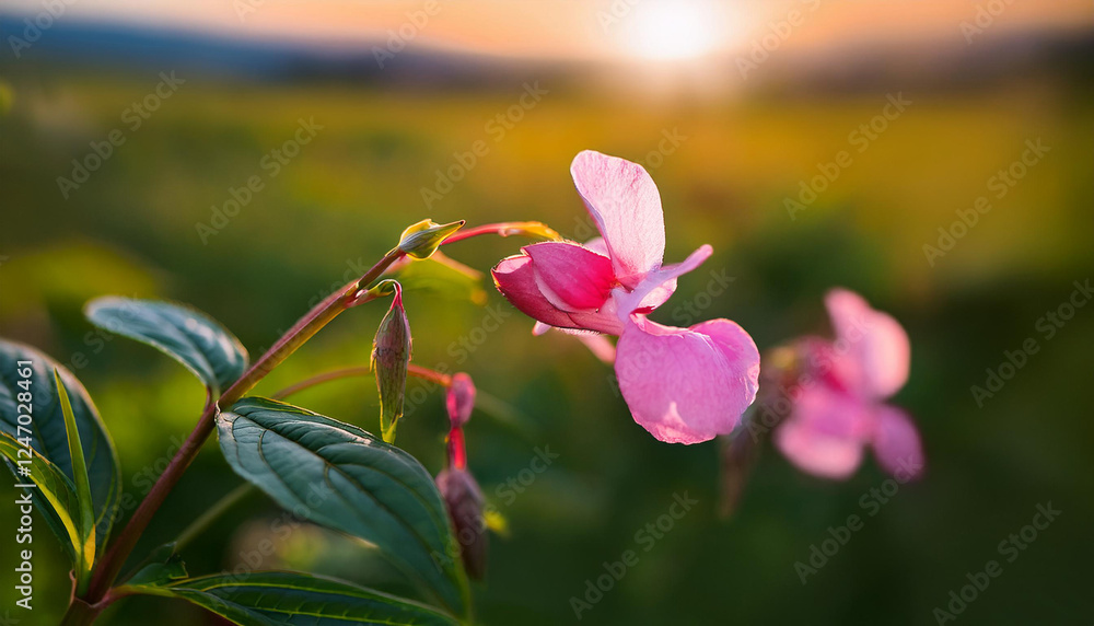 Fototapeta premium Close-up Impatiens&nbsp;glandulifera, flower Bach, nature, background field, sun