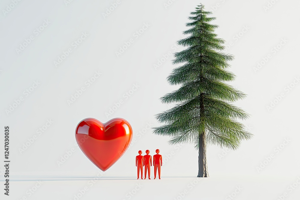 An illustration showcasing a heart encircled by various wooden figures and a tree, symbolizing unity and love within a community:A depiction of a heart enveloped by different wooden figures and a An illustration showcasing a heart encircled by various wooden figures and a tree, symbolizing unity and love within a community:A depiction of a heart enveloped by different wooden figures and a