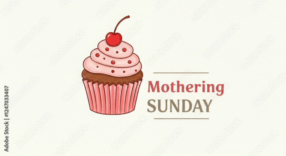 Mothering sunday cupcake design with cherry topping Mothering sunday cupcake design with cherry topping