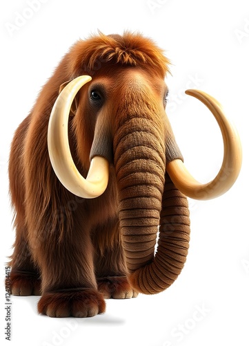 Woolly mammoth isolated on white background. Front view of extinct prehistoric mammal.