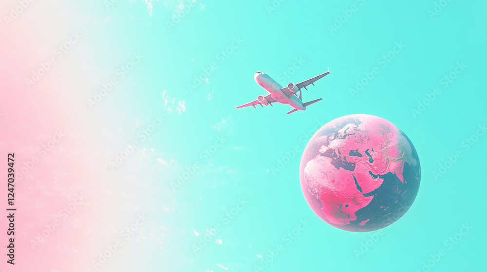 Passenger Airplane Flying Over a Giant Earth globe in a Clear Blue Sky – Surreal Travel Concept Passenger Airplane Flying Over a Giant Earth globe in a Clear Blue Sky – Surreal Travel Concept