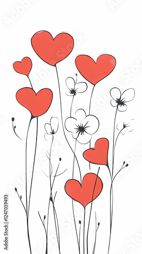 Heart Floral Illustration on White Background
