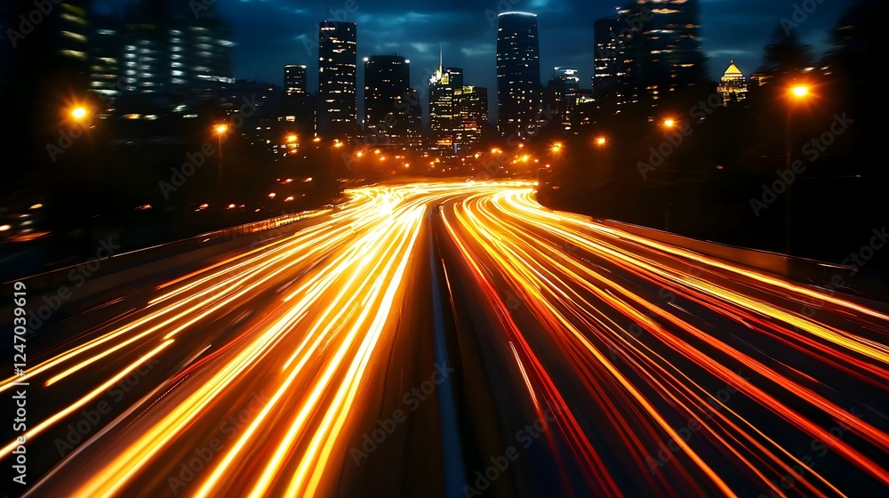 Fototapeta premium Night City Highway Traffic Lights Motion Blur