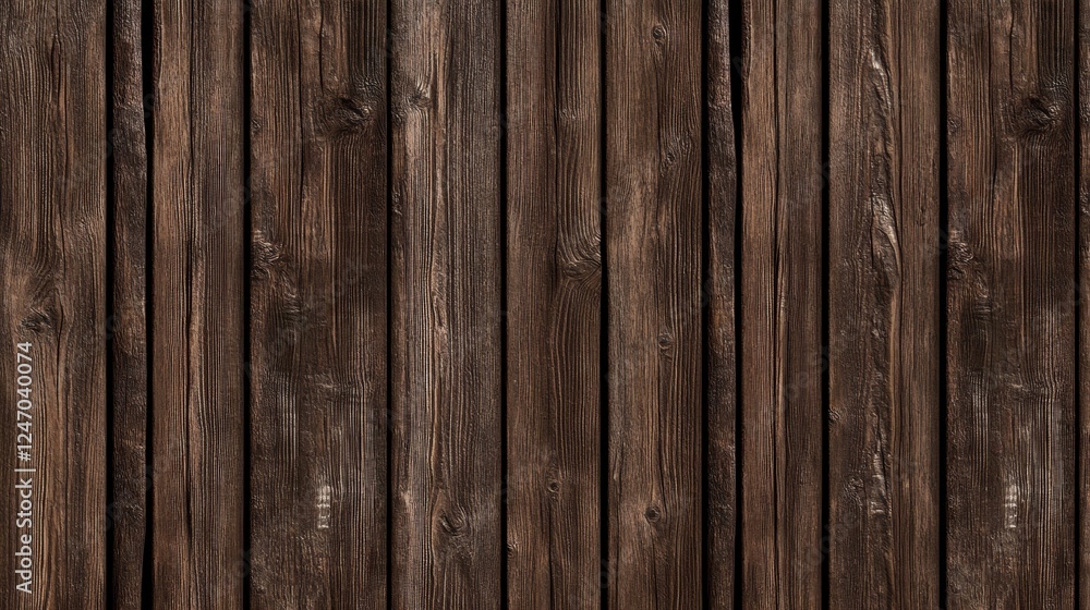 Fototapeta premium A rustic brown wooden wall with a rich texture creates a warm and inviting backdrop.