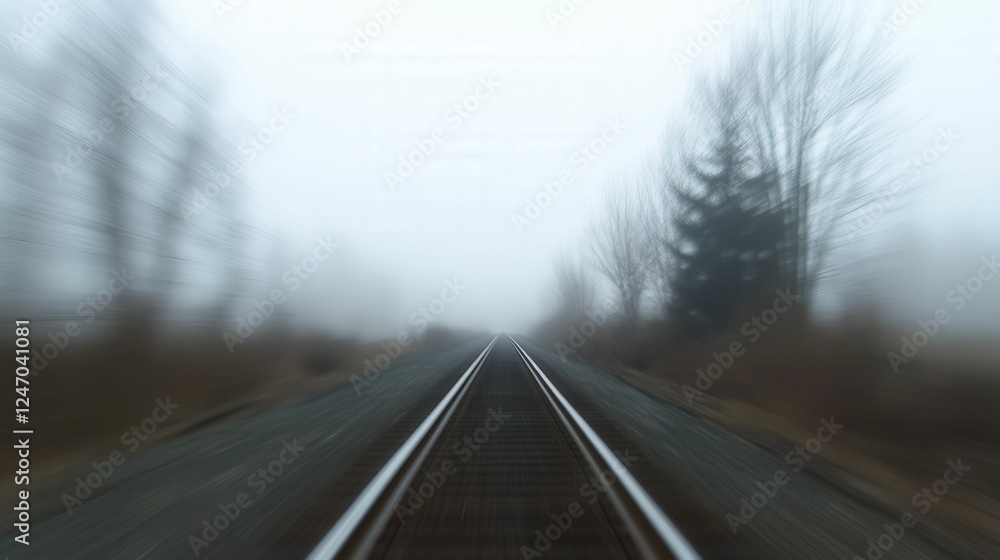 Serene winter railway journey through foggy landscape Serene winter railway journey through foggy landscape