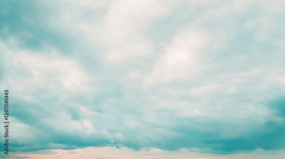 Naklejka premium Tranquil cloudy sky and soft pastel horizon for calming background and nature themes