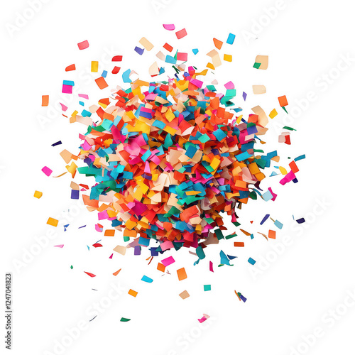 A vibrant explosion of colorful confetti creates a festive, celebratory atmosphere, Transparent Background.