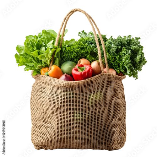 Fresh Vegetables in Burlap Bag Isolated on Transparent Background