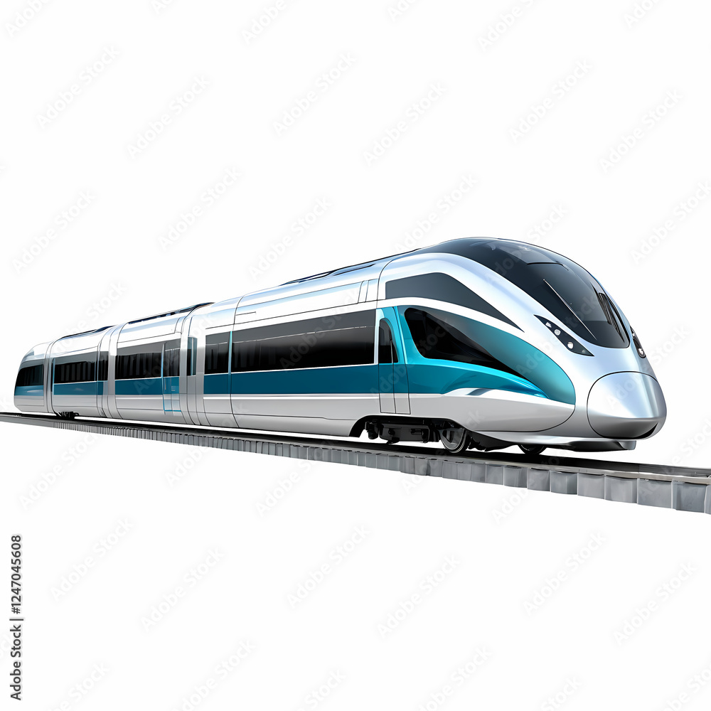 Fototapeta premium Futuristic train on a transparent background, ideal for transportation design projects, highlighting high-speed rail and cutting-edge public transit systems 