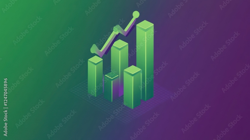 Isometric 3D bar graph showing upward growth trend. Isometric 3D bar graph showing upward growth trend.