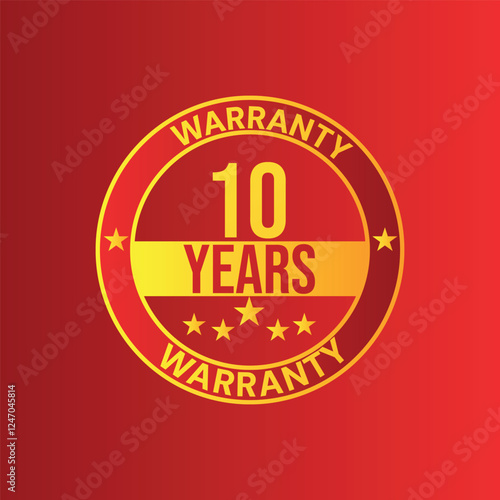 Ten years Warranty circle icon with stars red color background