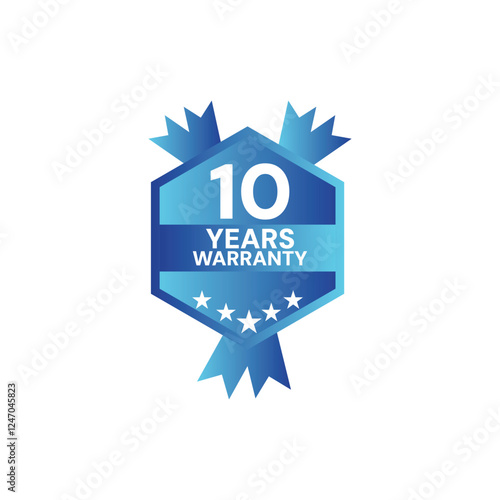 Ten years bule Warranty icon with white color background