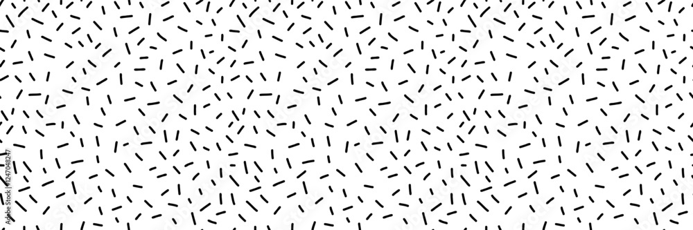 Small dash seamless pattern. Abstract Memphis style background, retro confetti black and white texture, simple geometric shapes, playful design. Perfect for prints, and textiles. Vector illustration Small dash seamless pattern. Abstract Memphis style background, retro confetti black and white texture, simple geometric shapes, playful design. Perfect for prints, and textiles. Vector illustration