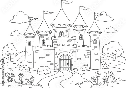 Castle Coloring Book Illustration for Kids – Printable on Standard Paper