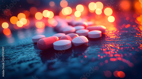 Colorful Pills and Medication: A Close-Up Look at Pharmaceuticals, Pain Relief, Prescription Therapy, Health, Wellness, and the Aesthetics of Modern Drug Design and Dosage in Vibrant Imagery