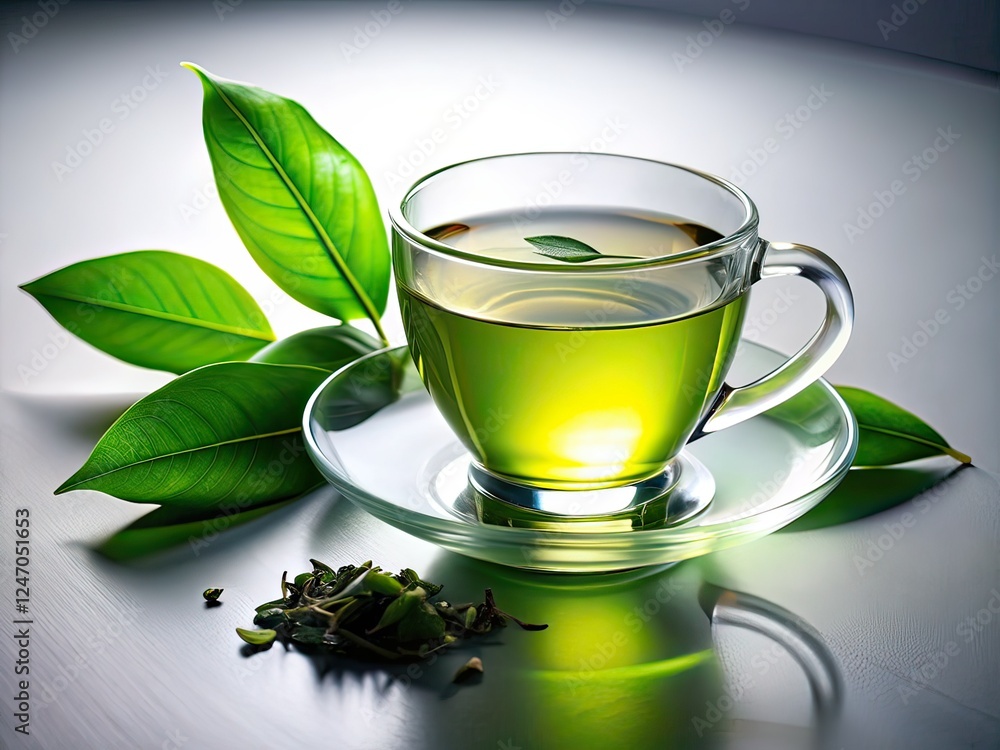 Green Tea Cup Architectural Photography, White Background, Minimalist Green Tea Cup Architectural Photography, White Background, Minimalist